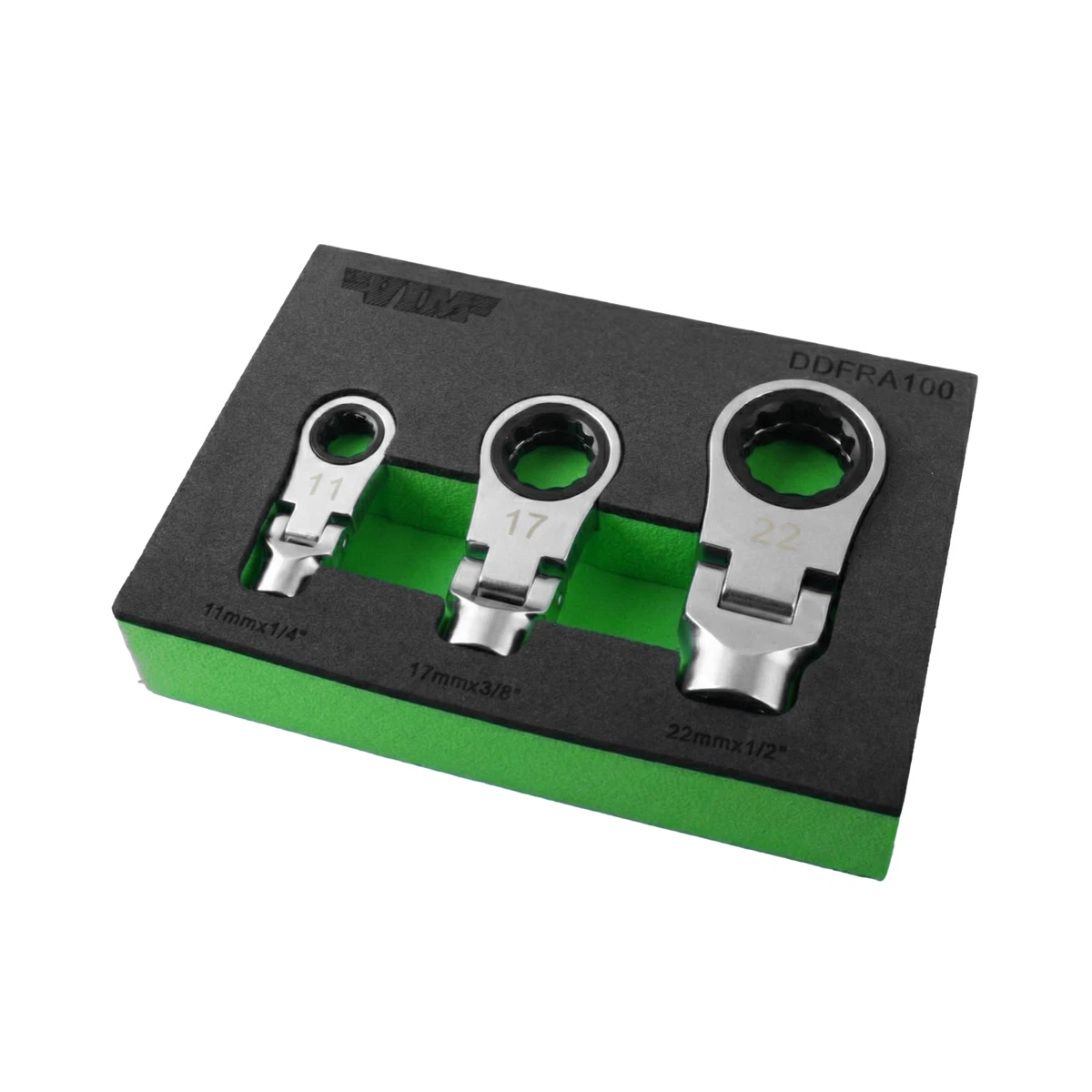 Three silver metal ring clips in sizes 11, 17, and 22, displayed storage tray with the brand name UMF visible on the top.